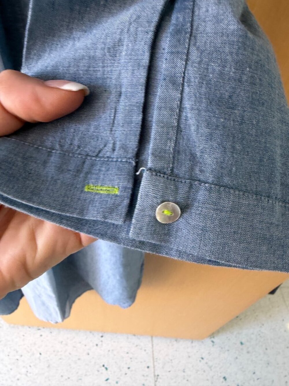 Manan Womens Button-down Chambray Shirtdress Size Large Linen Colorblock Casual - Picture 15 of 16